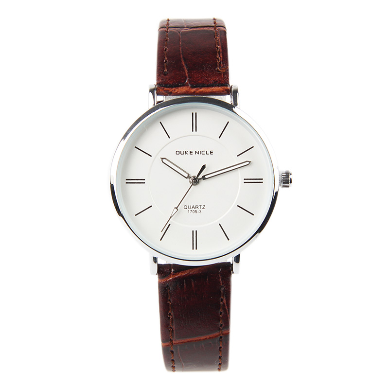 Minimalist White Dial Quartz Watch with Brown Leather-Look Strap – Model 1705-3